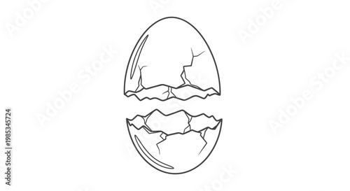 Cracked Eggshell Drawing Isolated on White Background.