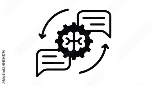 Communication and cognitive processing with interconnected gears and speech bubbles Vector