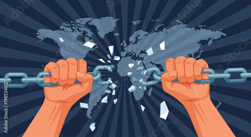 Broken Chain Freedom Concept World Press Freedom Day Flat Vector Poster