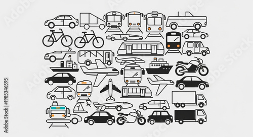Collection of diverse transportation vehicles and modes of travel.