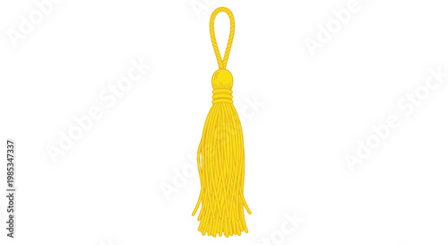 Bright Yellow Tassel with Loop, Isolated on White Background