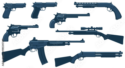 Collection of Handguns, Shotguns, and Rifles - Firearm Icons