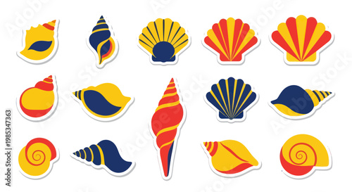 Colorful Seashell Collection: Tropical Beach Marine Life Icons