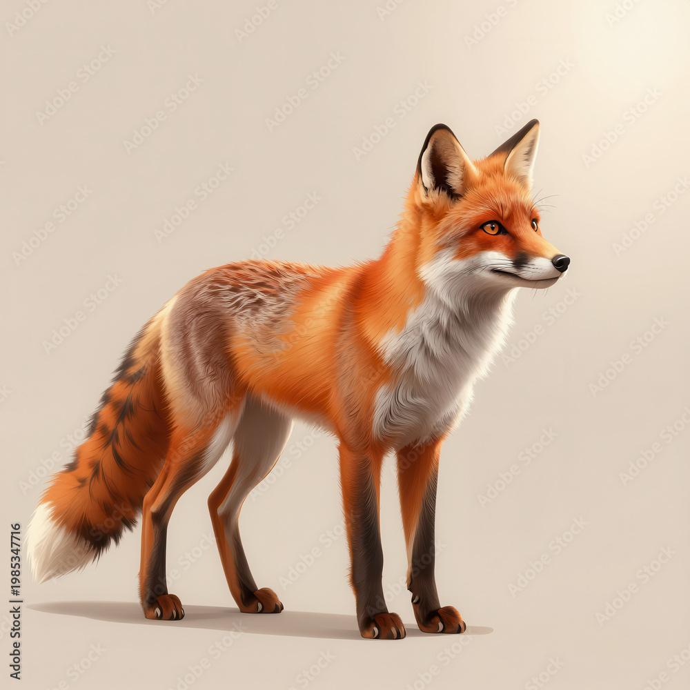 Fototapeta premium Red Fox Standing Alert in Studio with Neutral Background