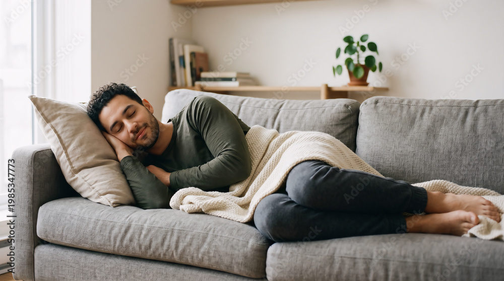 Obraz premium young man lying on sofa