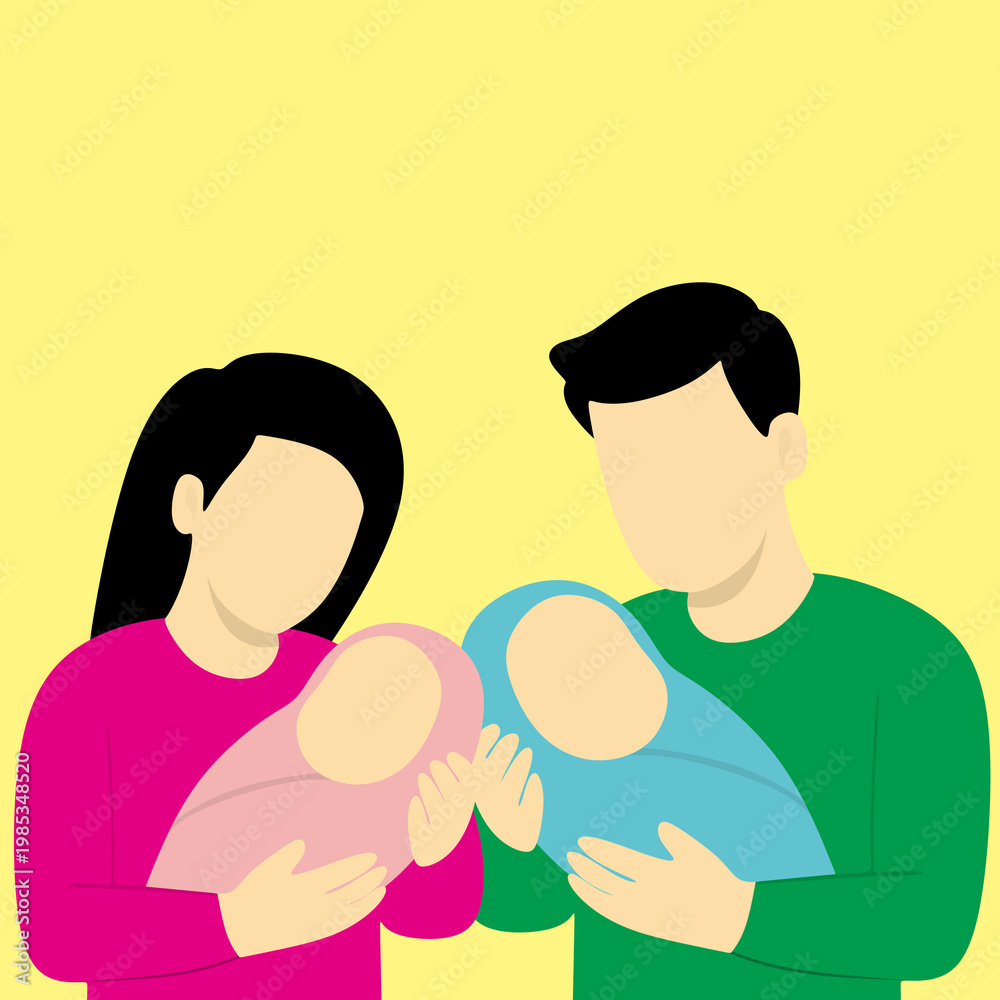 Fototapeta premium Parents Holding Newborn Twin Baby Children