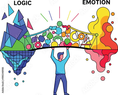 Conceptual Illustration of Balancing Logic and Emotion with a Human Bridge
