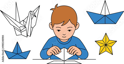 Child making origami, paper crafts, creativity, fun, learning, art, hobbies