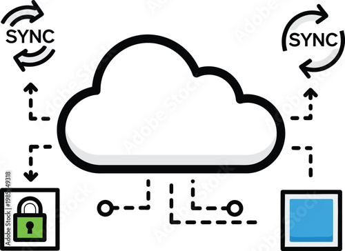 Cloud Syncing Data Security and Network Connection Concept Illustration