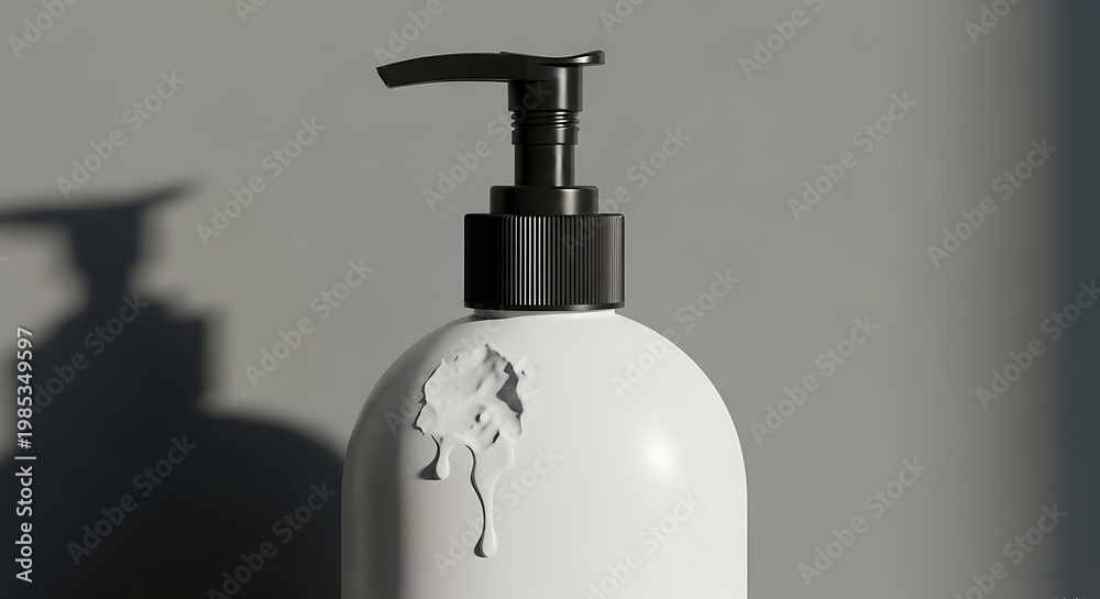 Obraz premium White soap dispenser with black pump.