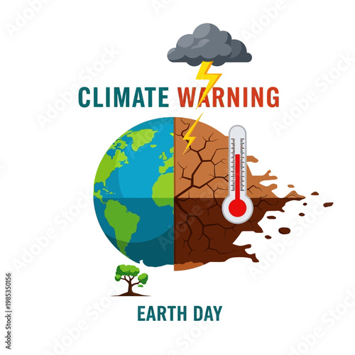 Climate Warning: Earth Dying, Global Warming, Cracked Earth, Thermometer, Storm Cloud