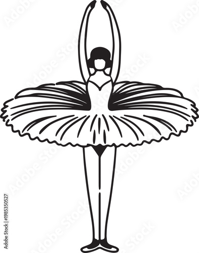Elegant ballet dancer silhouette with mushroom cloud shaped tutu surreal concept minimal black line art isolated on transparent background for logo tattoo poster and symbolic design