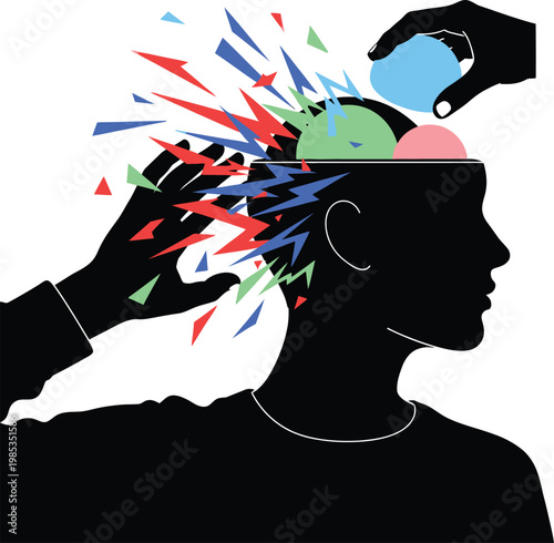 Psychology Concept of Human Mind Information Processing and Mental Health Illustration