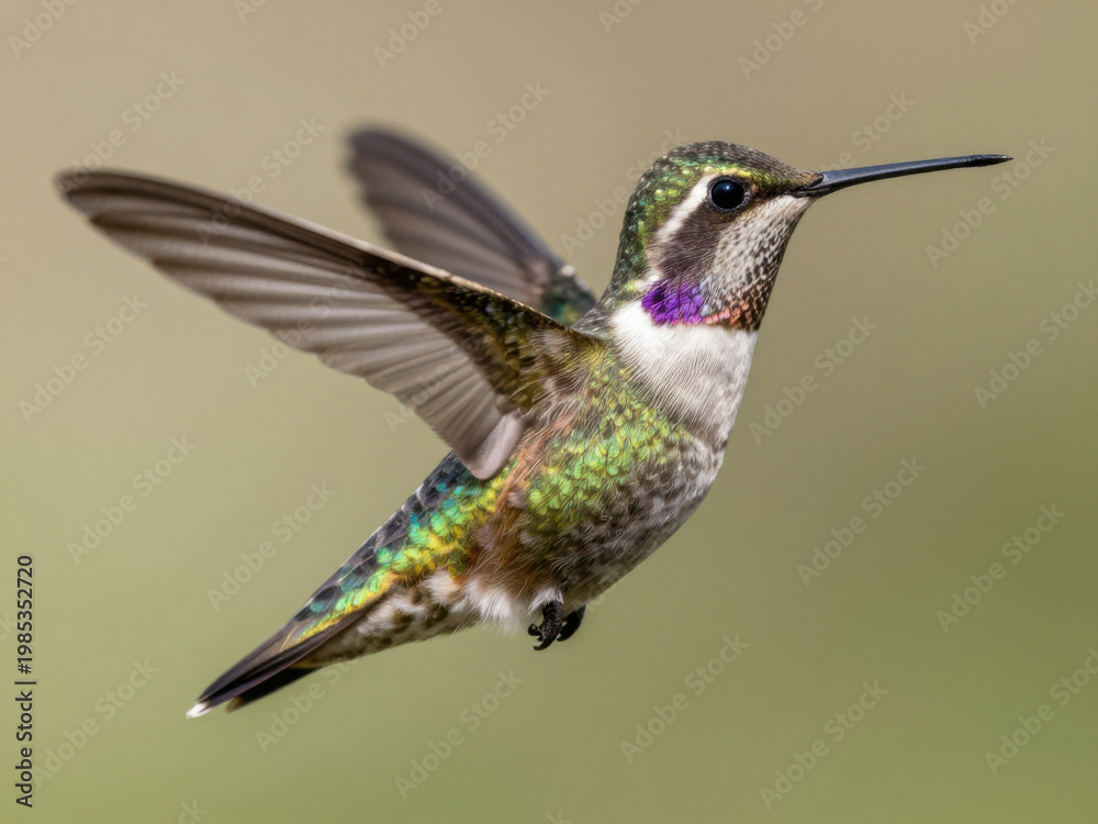 Fototapeta premium Hummingbird hovering (side view)