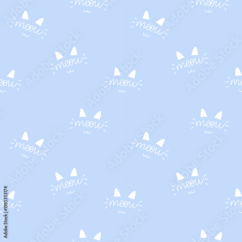 Cute Meow Cat Seamless Pattern with Minimal Doodle Style for Baby Fabric and Background