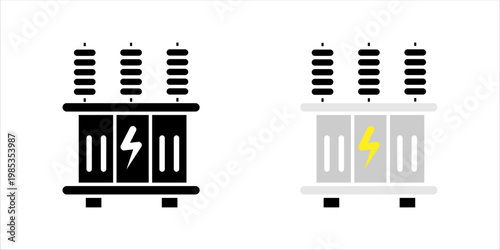 Minimal line icon of an electrical transformer representing power distribution, energy systems, and electrical infrastructure. Suitable for electricity, engineering, and industrial technology concept
