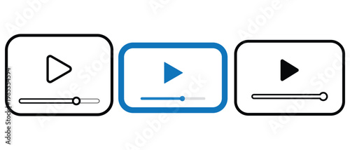 Video player interface icons with play button and progress bar designs vector illustration set.