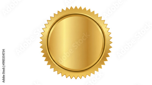 Golden award seal with spiky edge on white background symbolizing achievement and excellence