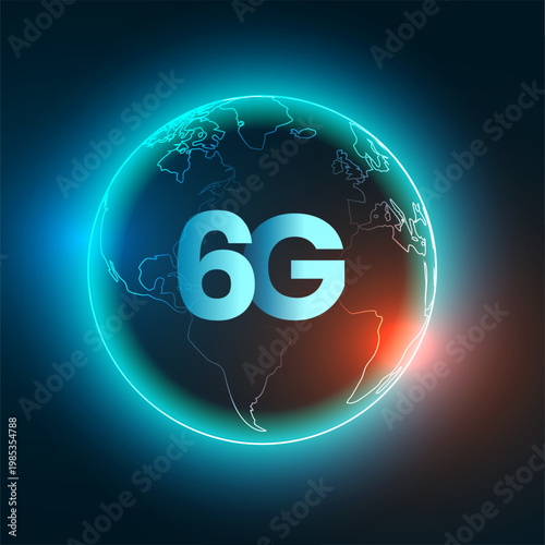 glowing 6g digital network global technology backdrop