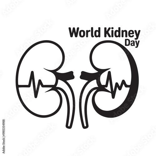 World kidney day awareness illustration featuring two kidney shapes with electrocardiogram lines