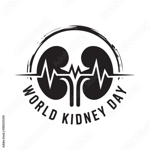 World kidney day illustration featuring kidney shaped organs with heartbeat lines and textual message
