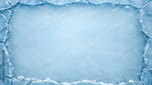 Frozen Ice Frame with Natural Crack Edges, Cold Abstract Border Background