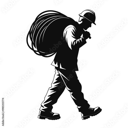 Worker, laborer, industrial man, heavy load, silhouette icon