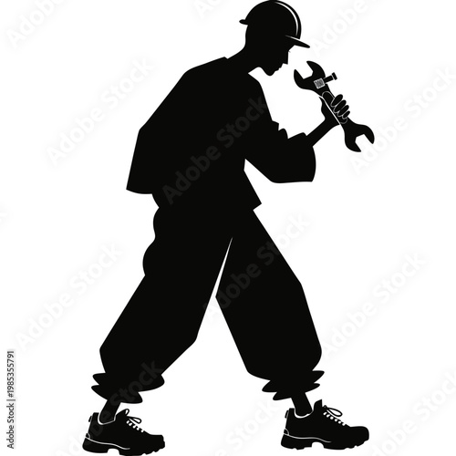 Mechanic, worker, silhouette, black, vector icon, industrial, laborer, technician