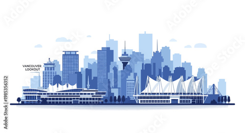Vancouver Skyline Silhouette with Iconic Buildings and Lookout Tower