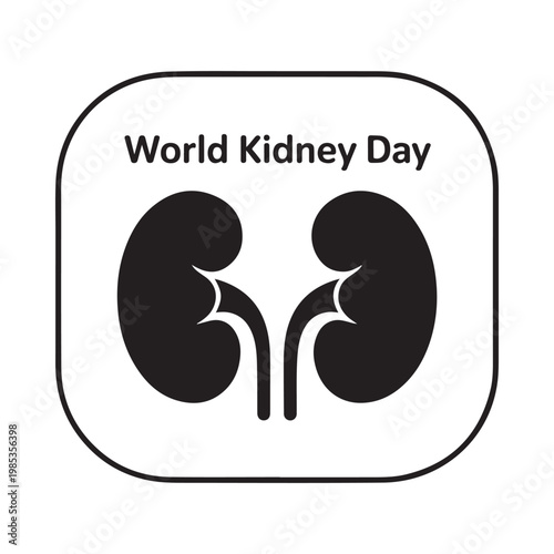 World kidney day emblem featuring a pair of stylized human kidneys in black silhouette