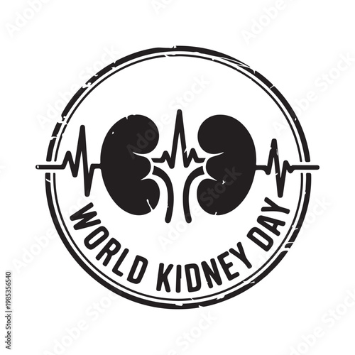 World kidney day emblem featuring kidneys and an electrocardiogram line a health awareness symbol