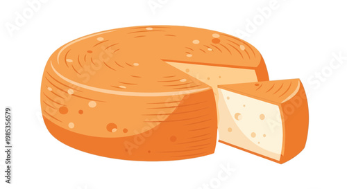 Whole Cheese Wheel with Slice Cut Out, Illustration
