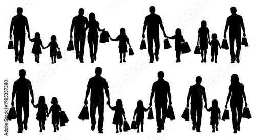 Families in Silhouette Unified Shopping Experience Showcasing Consumer Activity and Togetherness