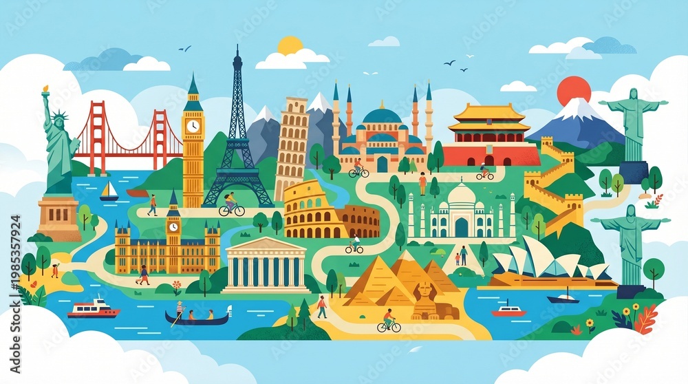 Obraz premium Global Landmarks Collage: Iconic World Travel Destinations Montage
