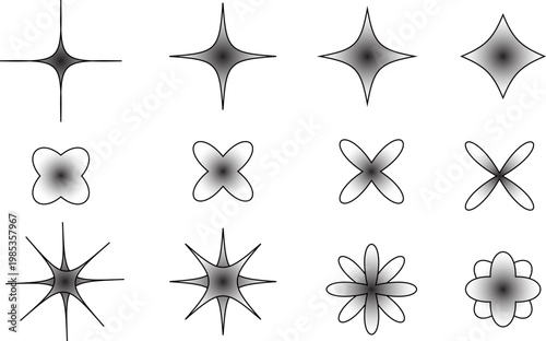 Shiny Starburst Icons Set with Soft Glow Decorative Elements.