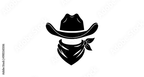 Black silhouette of a cowboy hat and bandana on a white background