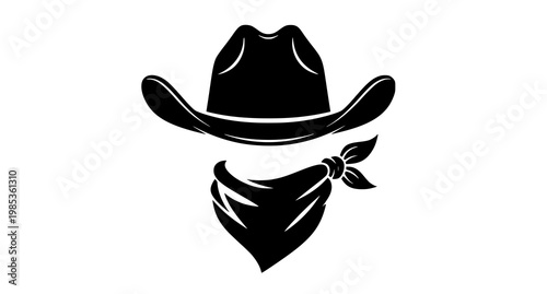 Cowboy hat and scarf icon graphic with wild west silhouette headwear