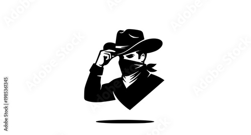 Silhouette of a cowboy tipping his hat while covering his face
