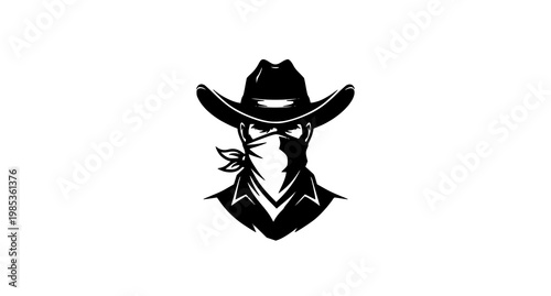 Silhouette cowboy wearing a bandana and hat white background bad guy