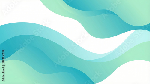 Graceful abstract undulations in refreshing teal and mint gradients crafting a dynamic visual. This serene arrangement enhances digital interfaces creative branding and presentations symbolizing calm 