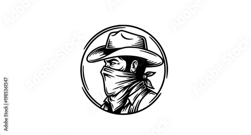 Cowboy with bandana covering face illustration wild west old west