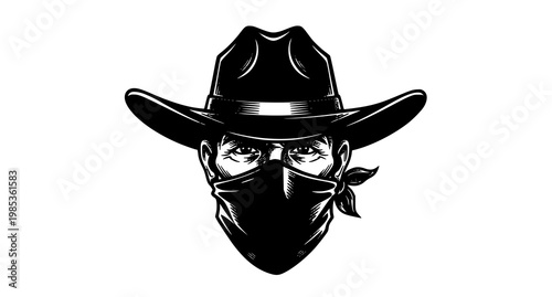 Tough cowboy wearing a bandana and hat front view wild west old west