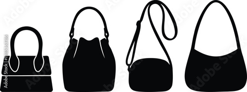 Assortment of handbags silhouette with accessory vector vector illustration.