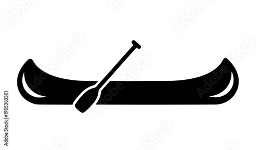Canoe icon vector black silhouette boat with paddle isolated on white