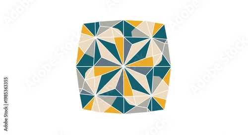 Abstract Geometric Pattern with Teal, Yellow, Gray, and Beige Colors