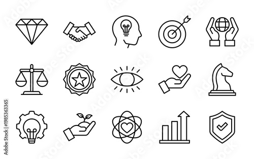 Core value line icons set vector illustration. Editable stroke