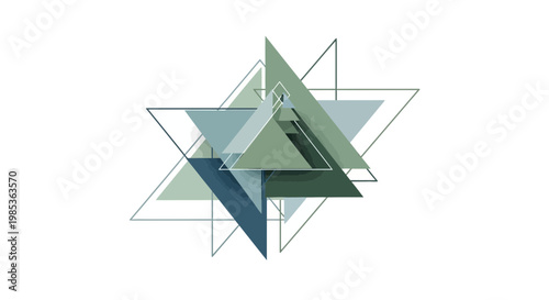 Abstract Geometric Starburst with Overlapping Triangles in Blue and Green Tones