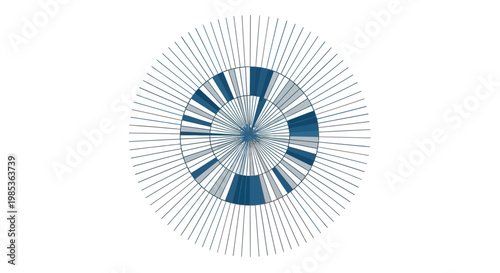 Abstract Radial Chart with Blue and Gray Bars on White Background