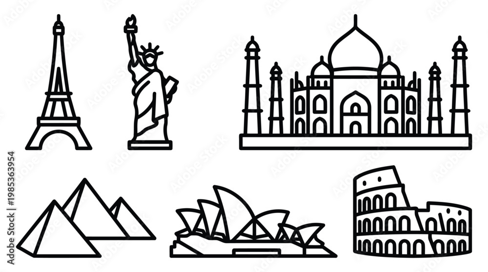 Fototapeta premium Collection of Iconic World Landmarks Silhouette Lineup.