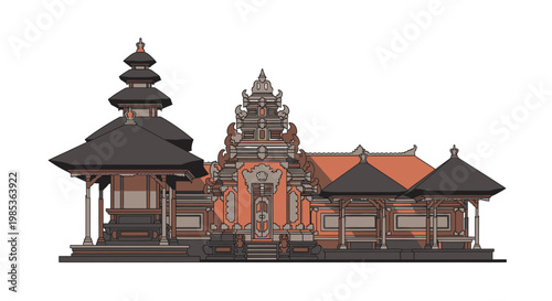 Balinese Temple Architecture Detail with Traditional Pagoda Style